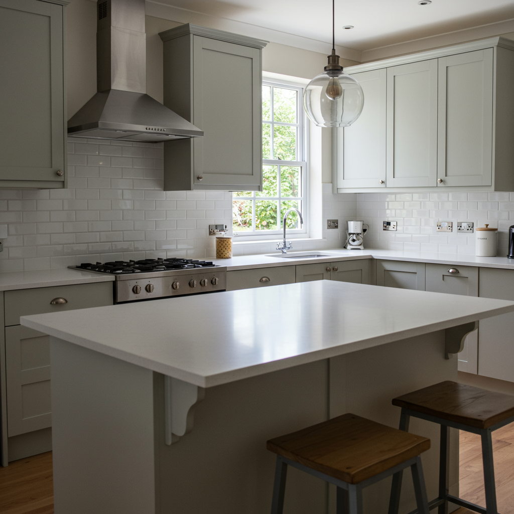 Modern kitchen in Northern Kentucky featuring new quartz countertop installed by NKY Kitchen Remodelers.