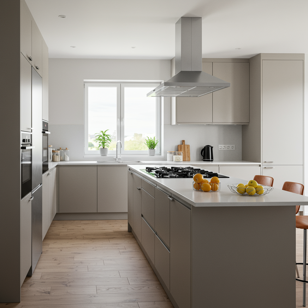 Modern kitchen with improved layout and clear traffic flow after a remodel.