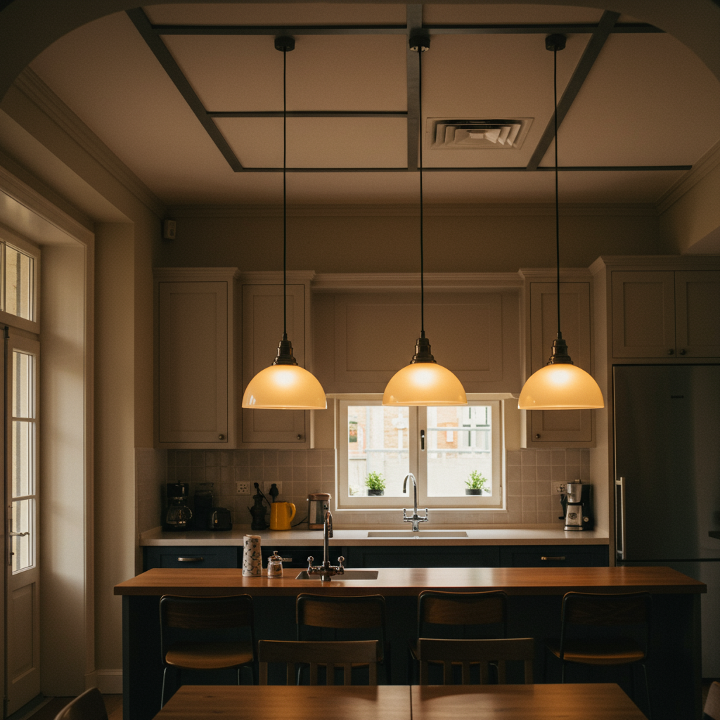 Modern kitchen in Northern Kentucky with updated pendant lighting above the island.