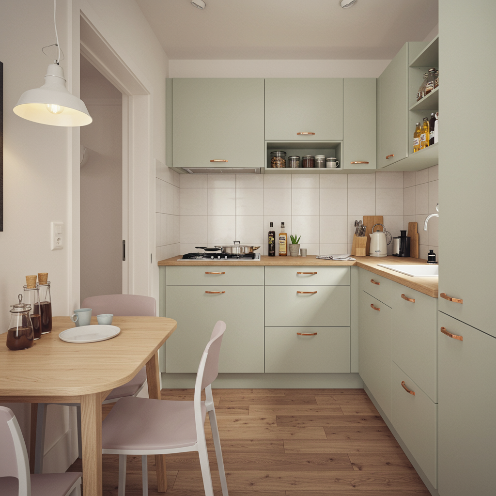Cabinet refacing and lighter finishes used to visually expand a small kitchen.