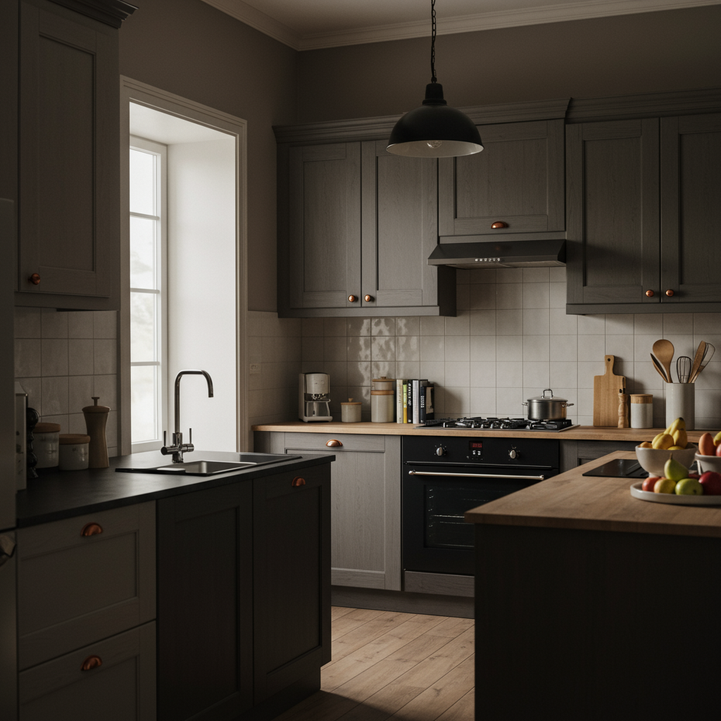 Modern kitchen cabinets with new doors and hardware after a refacing project.